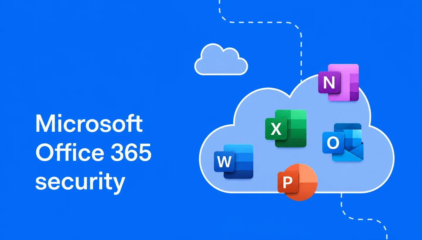 Microsoft 365 security graphic showing Microsoft 365 apps inside a cloud